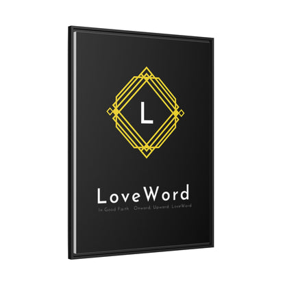 Framed Matte Canvas Art – LoveWord Gold Emblem on Black