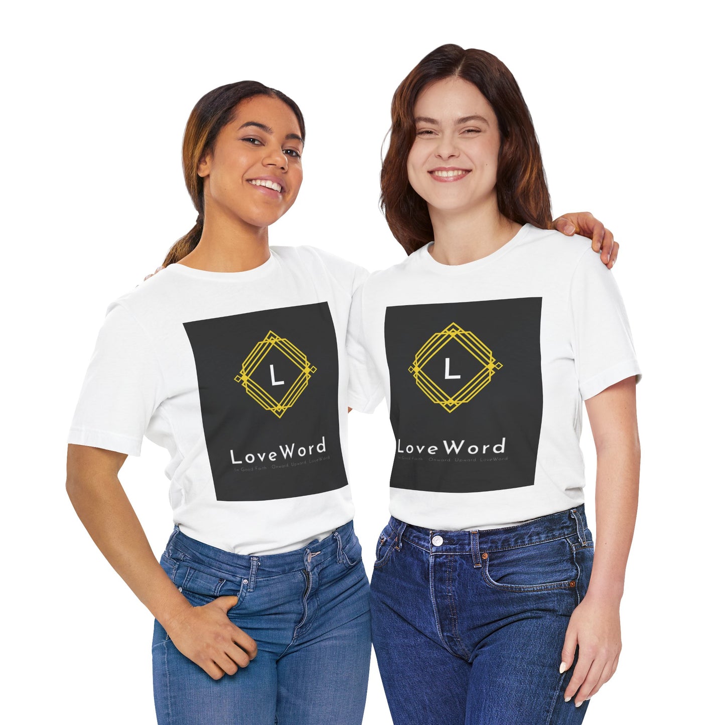 LoveWord Monogram Tee — Geometric Gold Emblem T‑Shirt