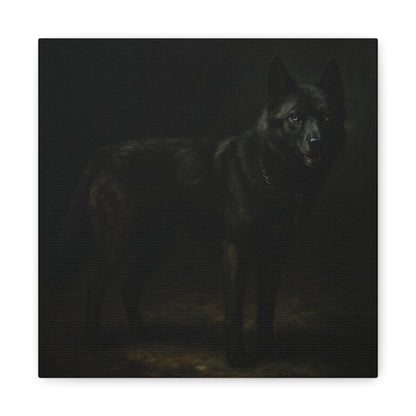 Odin – The Dark Majesty” Premium Poster Print, Black German Shepherd Canvas Wall Art — Dark Moody Animal Portrait