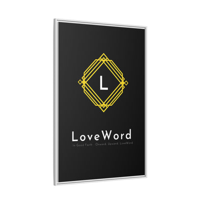 Framed Matte Canvas Art – LoveWord Gold Emblem on Black
