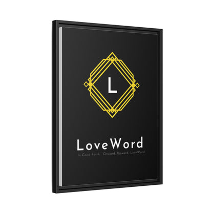 Framed Matte Canvas Art – LoveWord Gold Emblem on Black