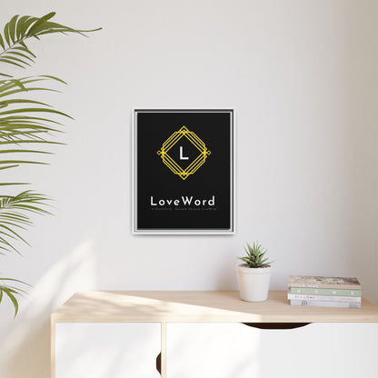 Framed Matte Canvas Art – LoveWord Gold Emblem on Black