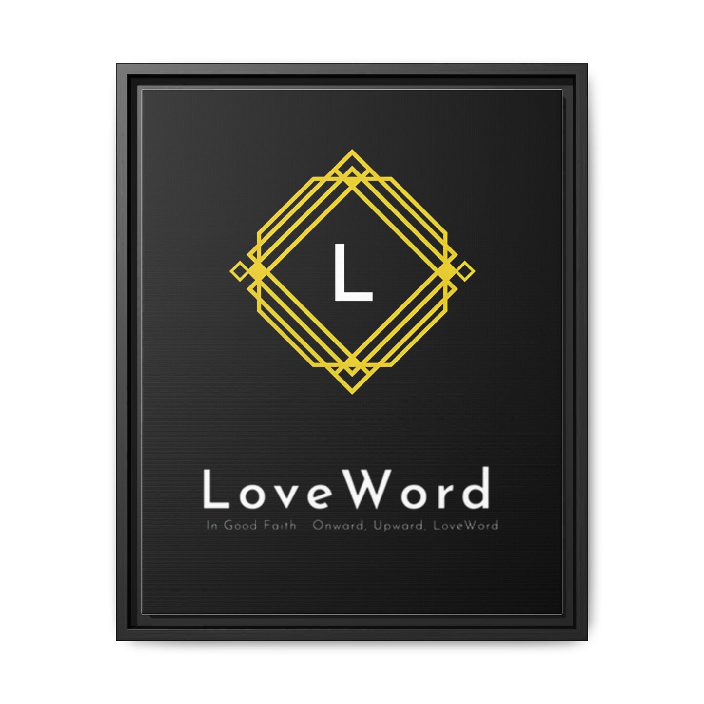 Framed Matte Canvas Art – LoveWord Gold Emblem on Black