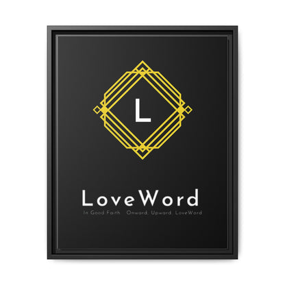 Framed Matte Canvas Art – LoveWord Gold Emblem on Black
