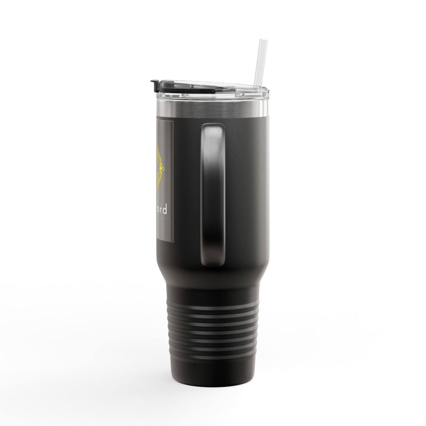 40oz Insulated Travel Mug with LoveWord Logo — Large Spill‑Resistant Tumbler with Straw & Handle