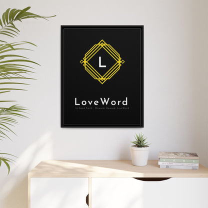 Framed Matte Canvas Art – LoveWord Gold Emblem on Black