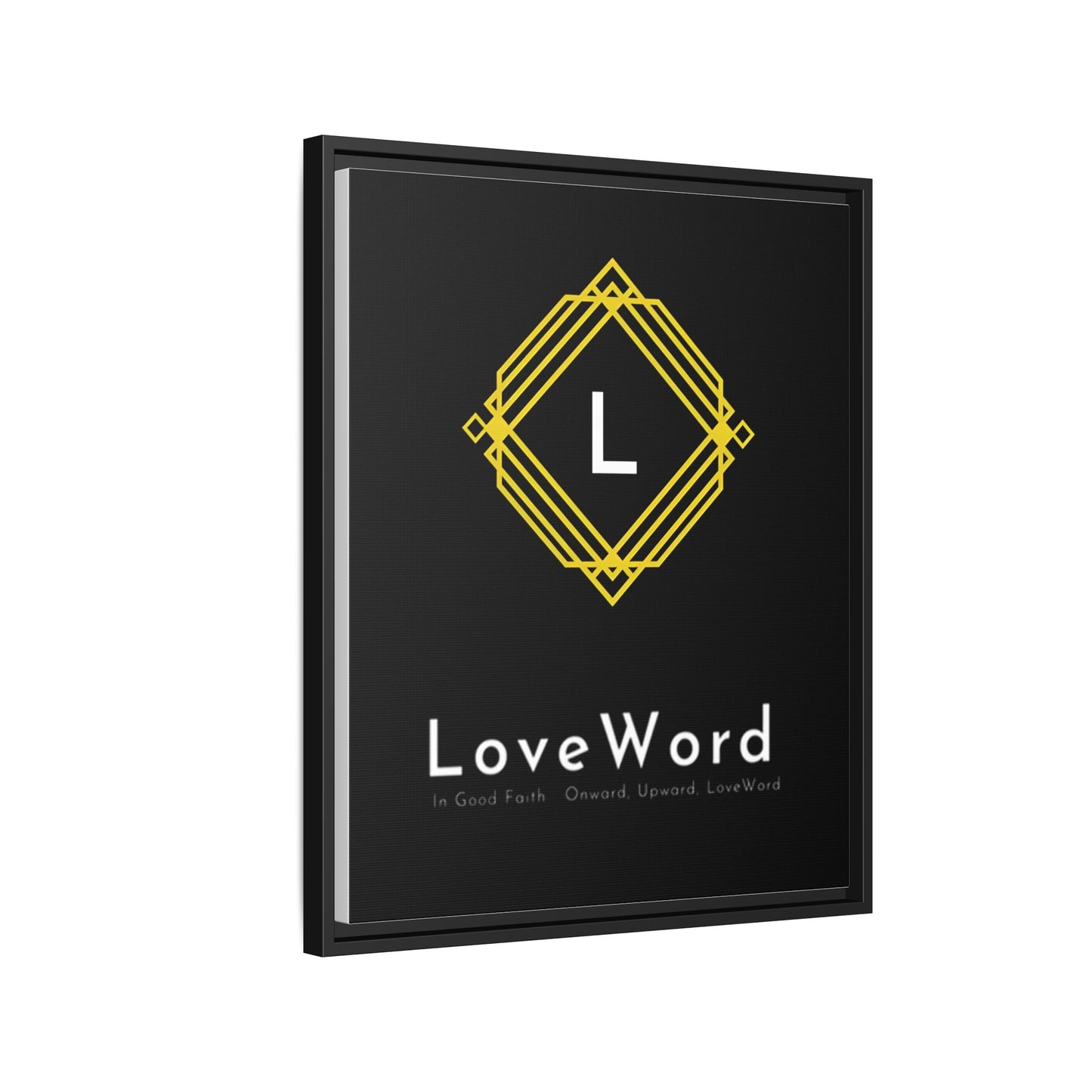 Framed Matte Canvas Art – LoveWord Gold Emblem on Black