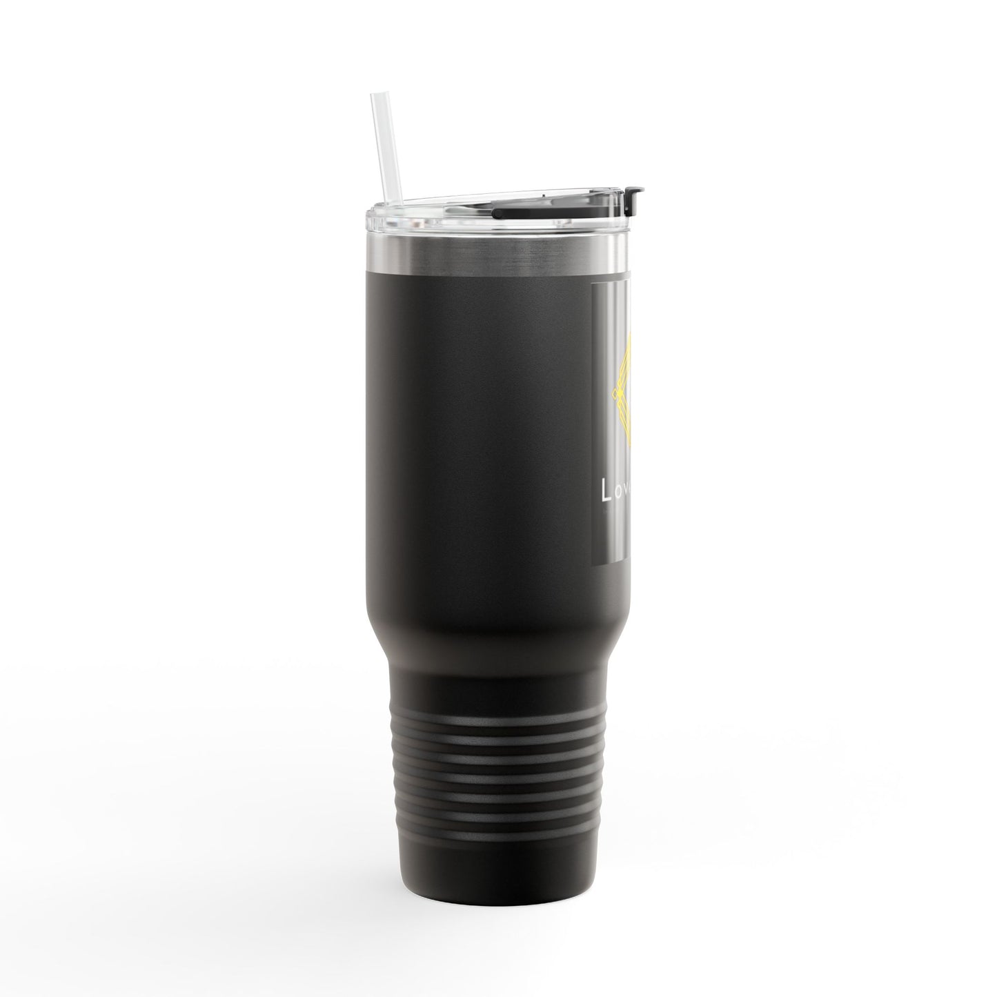 40oz Insulated Travel Mug with LoveWord Logo — Large Spill‑Resistant Tumbler with Straw & Handle