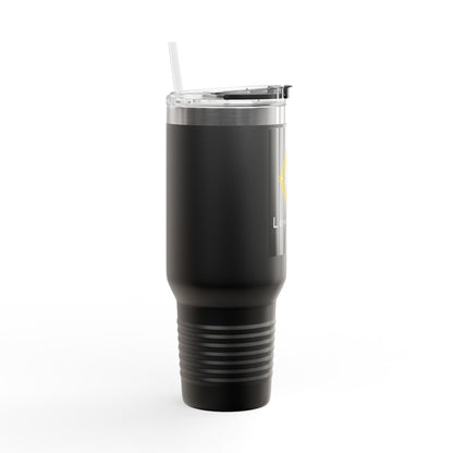 40oz Insulated Travel Mug with LoveWord Logo — Large Spill‑Resistant Tumbler with Straw & Handle