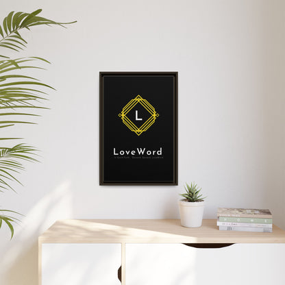Framed Matte Canvas Art – LoveWord Gold Emblem on Black