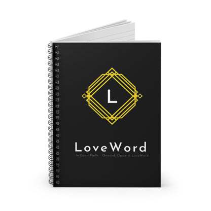 LoveWord Black Spiral Notebook — Gold Geometric Logo Ruled Journal