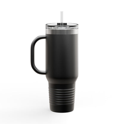 40oz Insulated Travel Mug with LoveWord Logo — Large Spill‑Resistant Tumbler with Straw & Handle