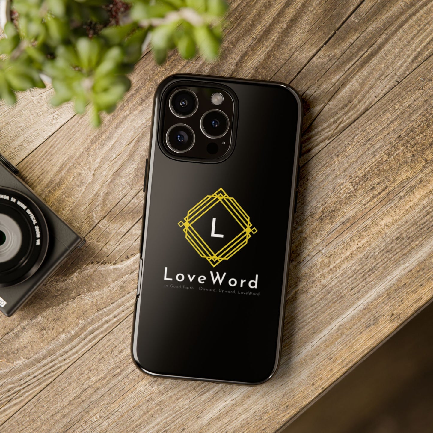 LoveWord Monogram Tough Phone Case — Black Protective iPhone Cover