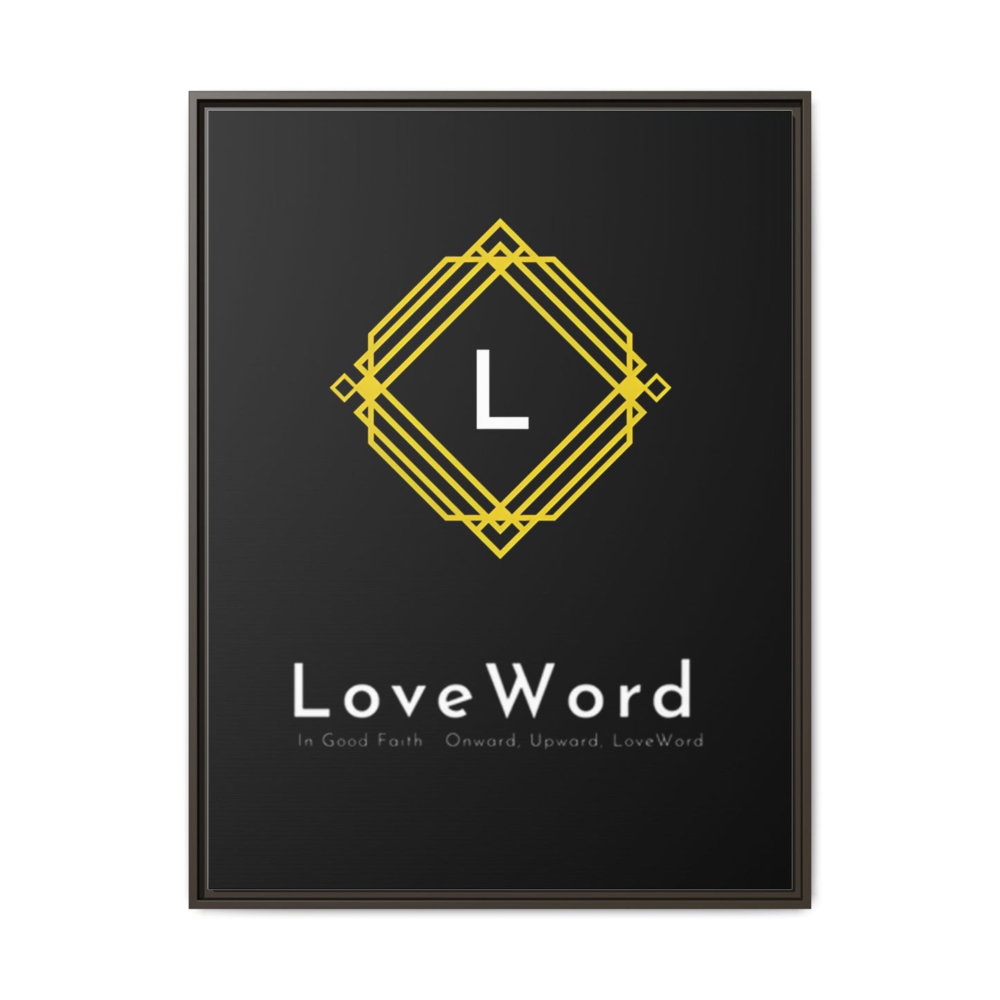 Framed Matte Canvas Art – LoveWord Gold Emblem on Black