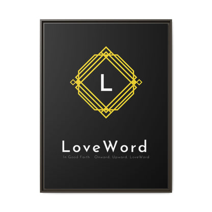 Framed Matte Canvas Art – LoveWord Gold Emblem on Black