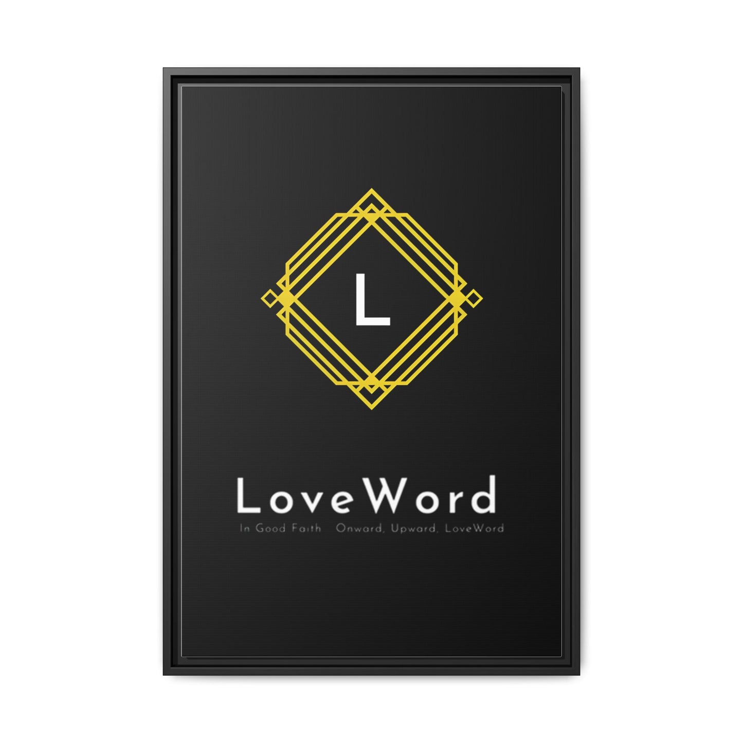 Framed Matte Canvas Art – LoveWord Gold Emblem on Black