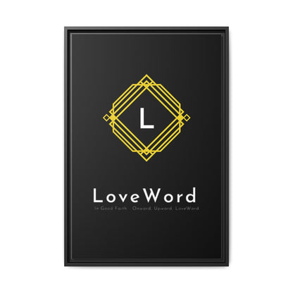 Framed Matte Canvas Art – LoveWord Gold Emblem on Black