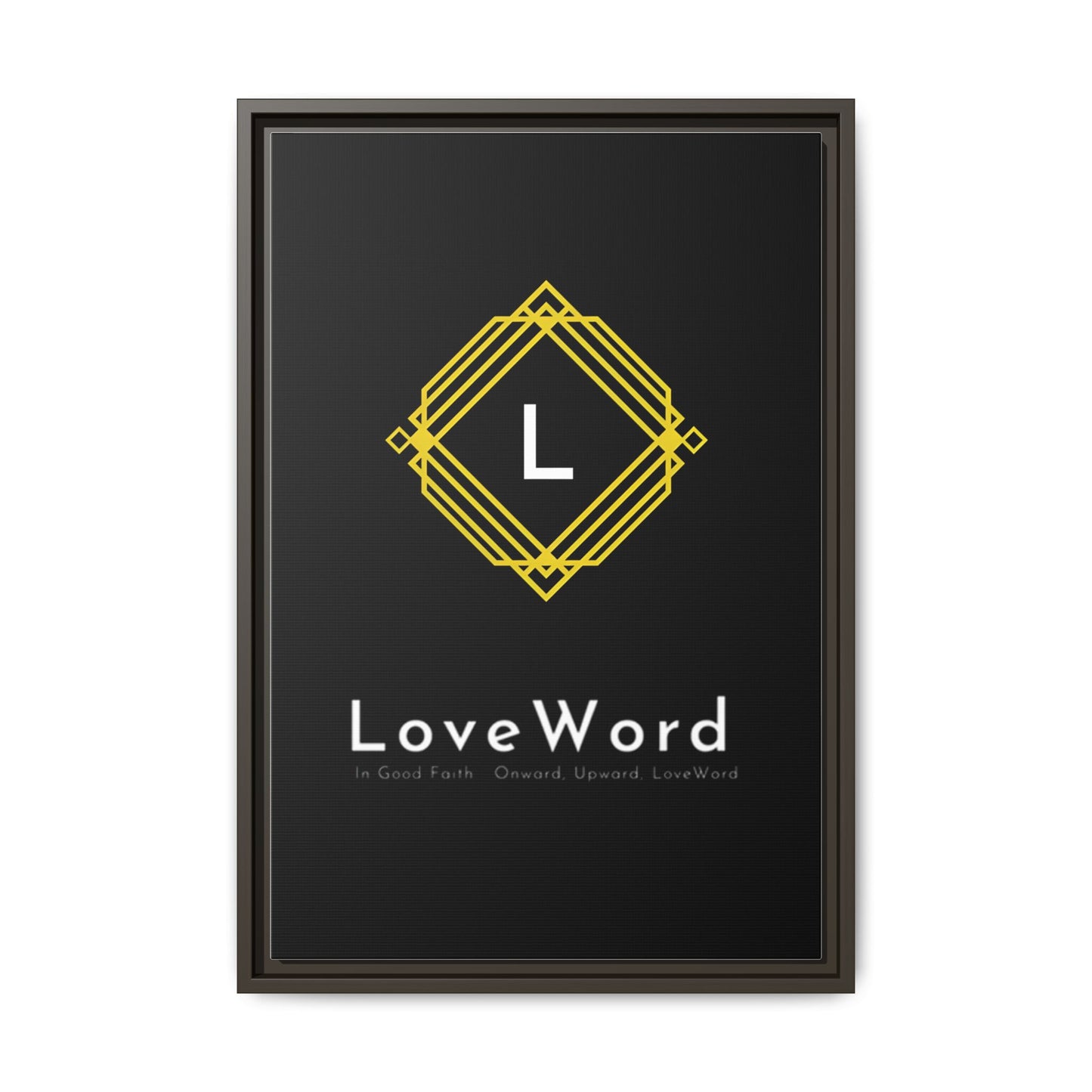 Framed Matte Canvas Art – LoveWord Gold Emblem on Black