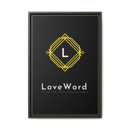 Framed Matte Canvas Art – LoveWord Gold Emblem on Black
