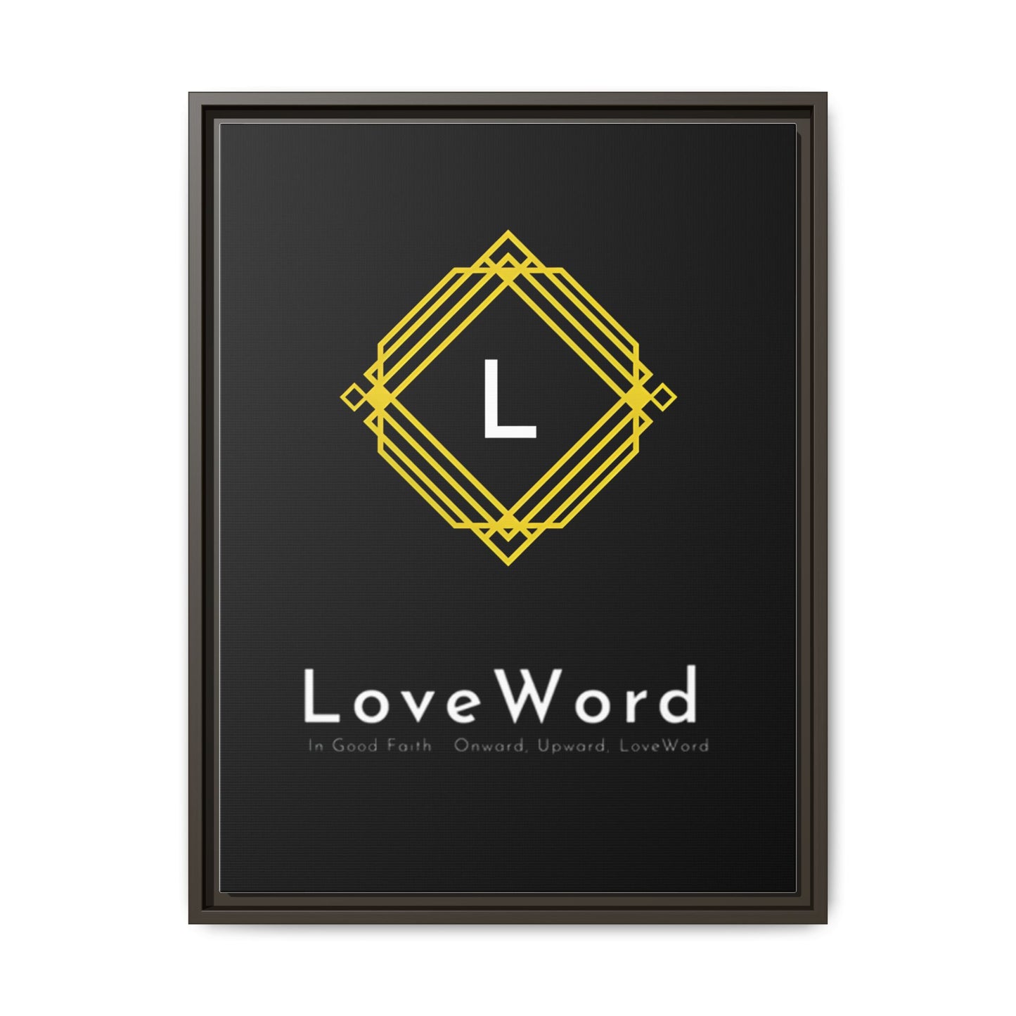 Framed Matte Canvas Art – LoveWord Gold Emblem on Black