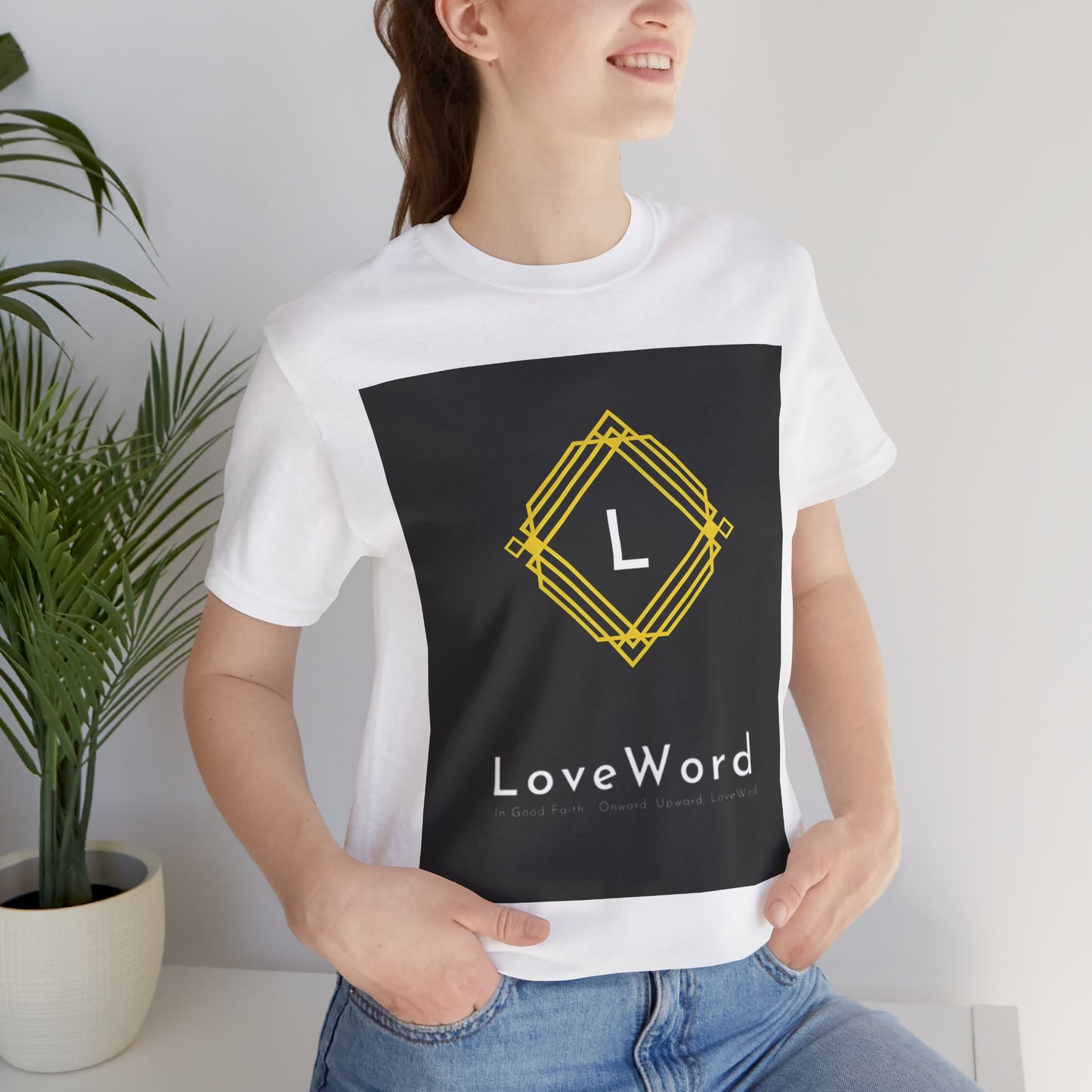 LoveWord Monogram Tee — Geometric Gold Emblem T‑Shirt