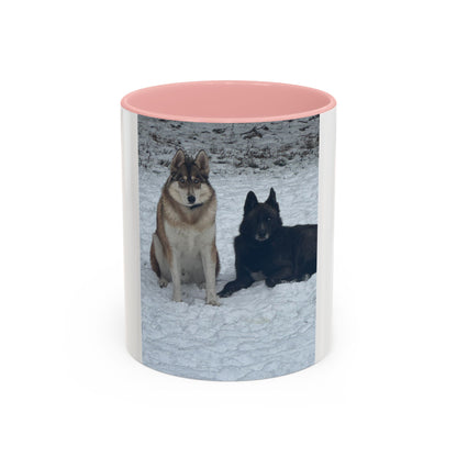 Wolf Pair Accent Coffee Mug  Photo Mug with Huskies in Snow (11/15 oz)