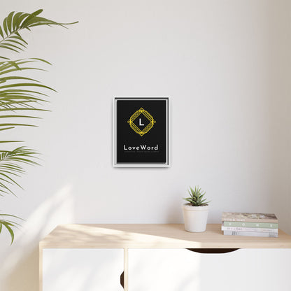 Framed Matte Canvas Art – LoveWord Gold Emblem on Black