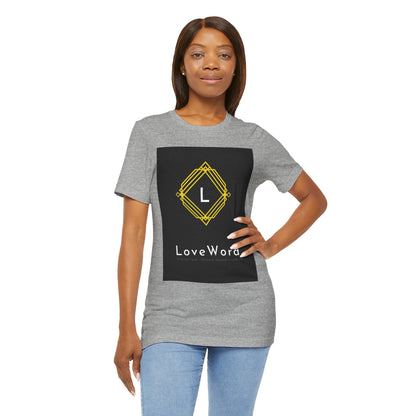 LoveWord Monogram Tee — Geometric Gold Emblem T‑Shirt