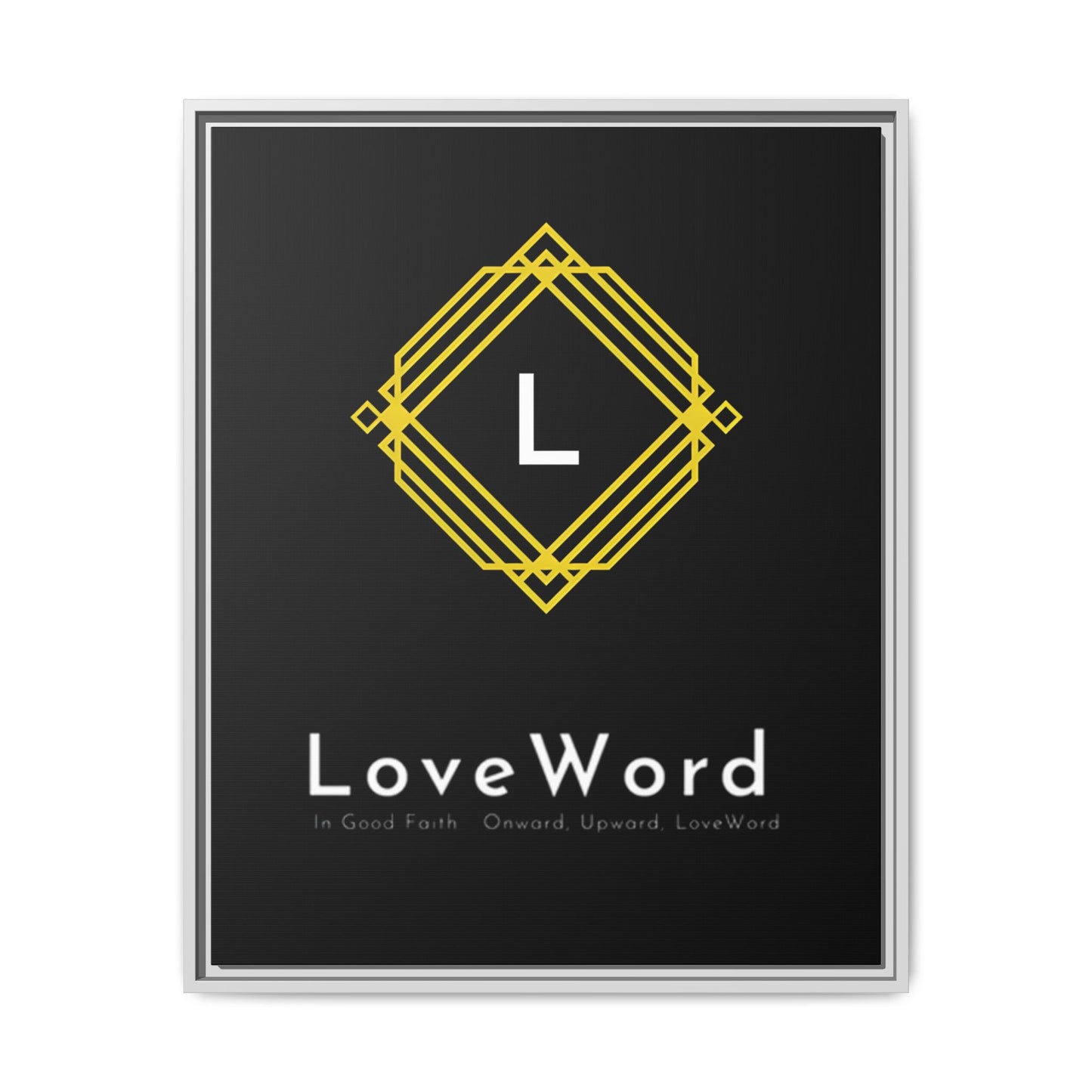 Framed Matte Canvas Art – LoveWord Gold Emblem on Black
