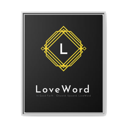 Framed Matte Canvas Art – LoveWord Gold Emblem on Black