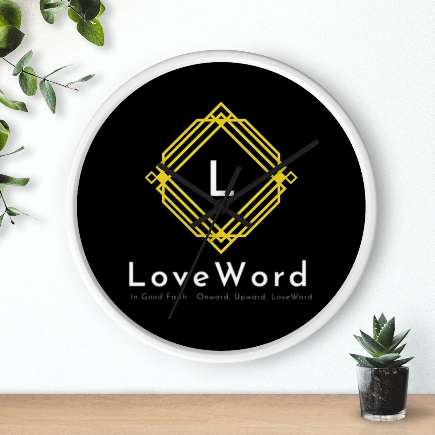 LoveWord Logo Wall Clock — Modern Black & Gold Decorative Clock