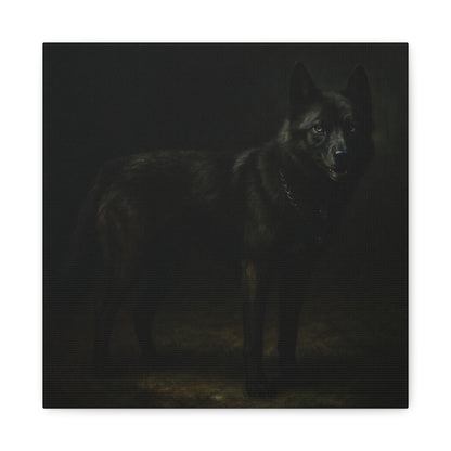 Odin – The Dark Majesty” Premium Poster Print, Black German Shepherd Canvas Wall Art — Dark Moody Animal Portrait