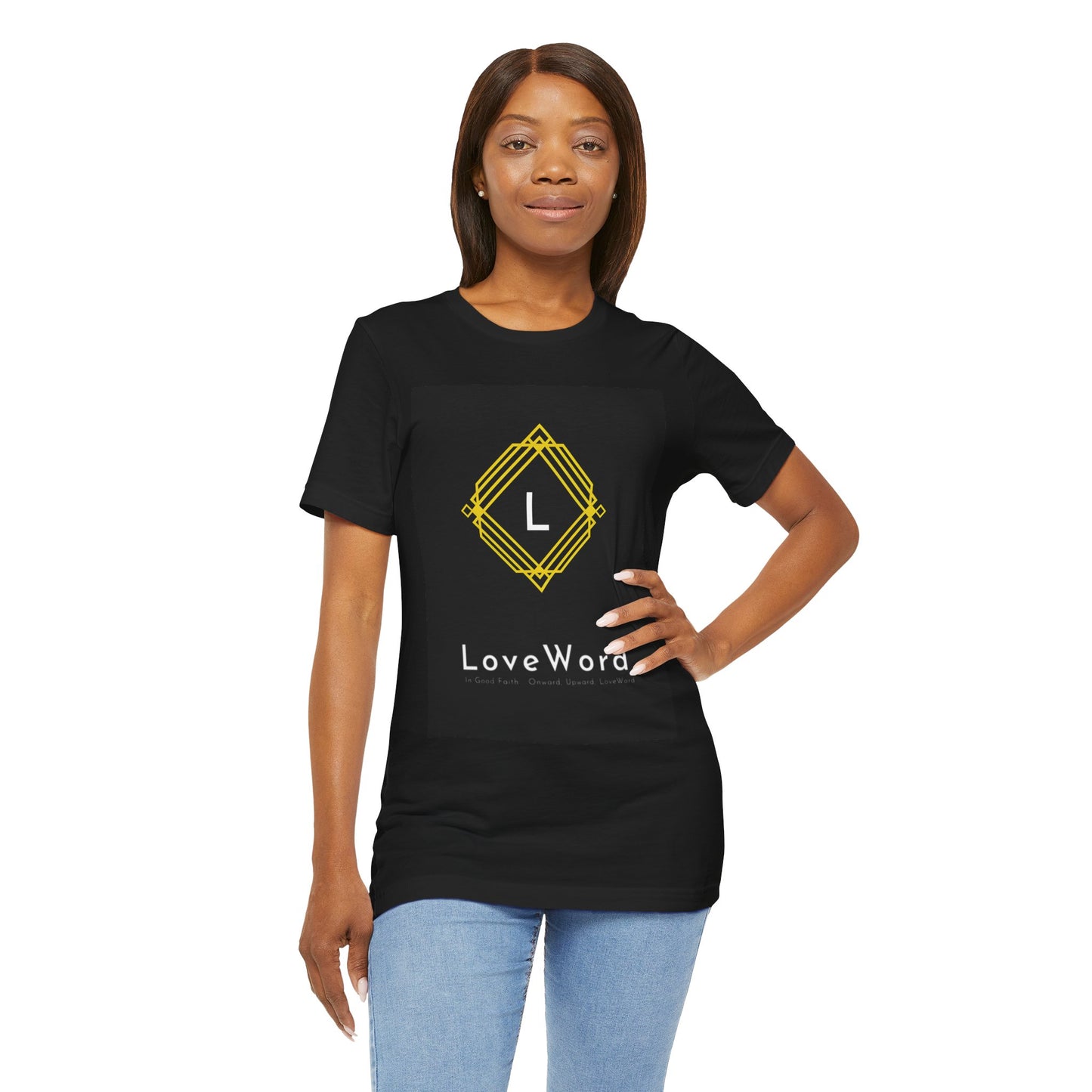 LoveWord Monogram Tee — Geometric Gold Emblem T‑Shirt