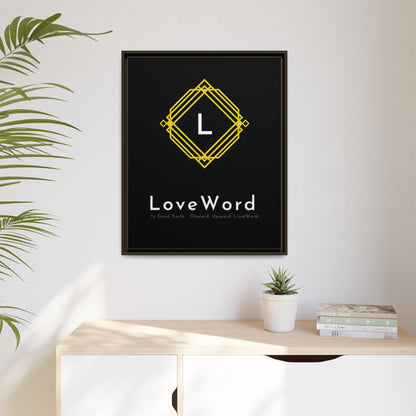 Framed Matte Canvas Art – LoveWord Gold Emblem on Black