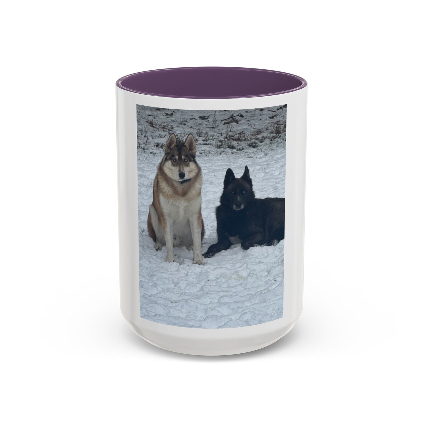 Wolf Pair Accent Coffee Mug  Photo Mug with Huskies in Snow (11/15 oz)
