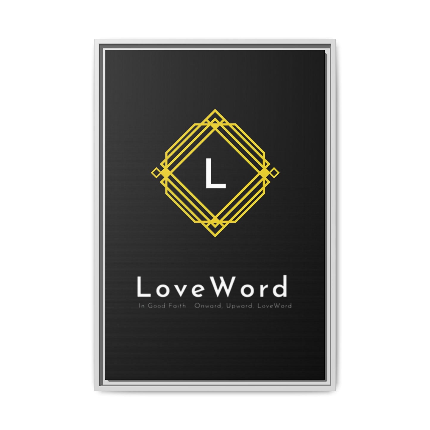 Framed Matte Canvas Art – LoveWord Gold Emblem on Black