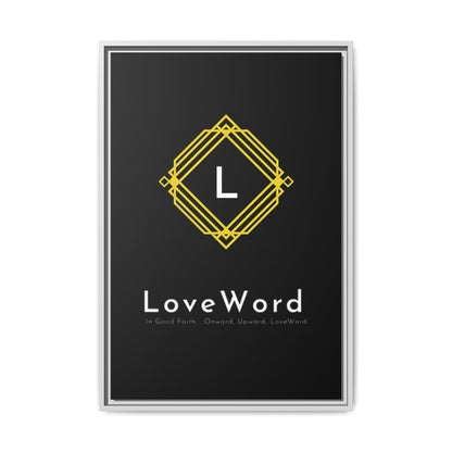 Framed Matte Canvas Art – LoveWord Gold Emblem on Black