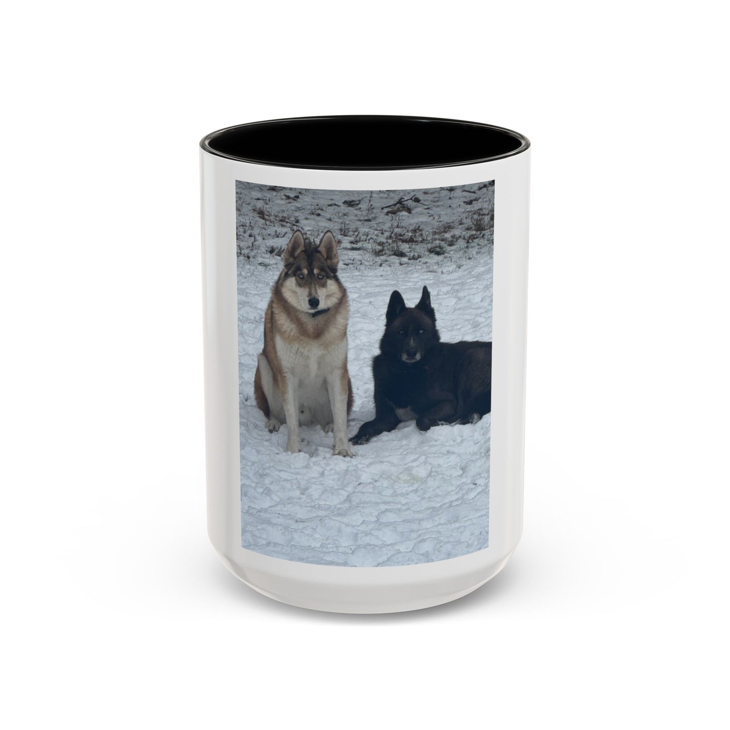 Wolf Pair Accent Coffee Mug  Photo Mug with Huskies in Snow (11/15 oz)