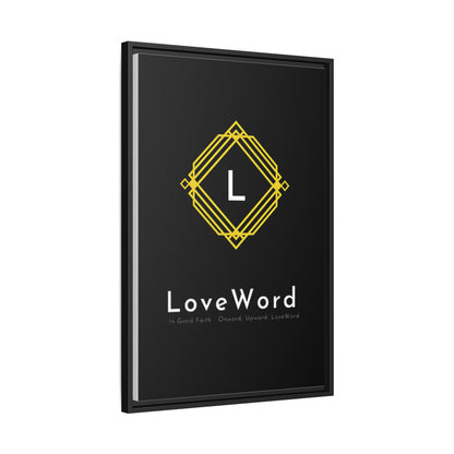 Framed Matte Canvas Art – LoveWord Gold Emblem on Black