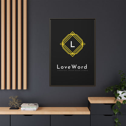 Framed Matte Canvas Art – LoveWord Gold Emblem on Black