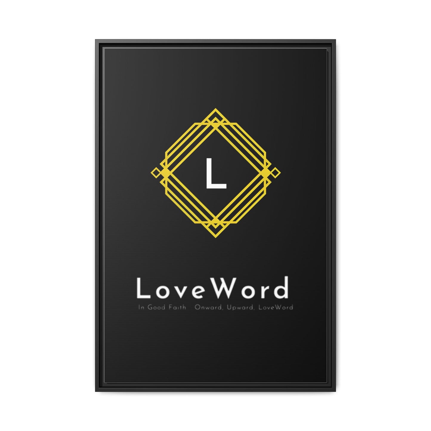 Framed Matte Canvas Art – LoveWord Gold Emblem on Black