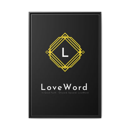 Framed Matte Canvas Art – LoveWord Gold Emblem on Black