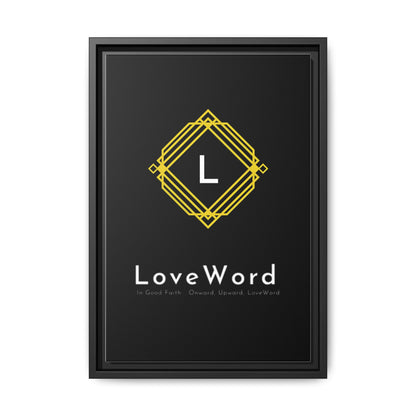 Framed Matte Canvas Art – LoveWord Gold Emblem on Black