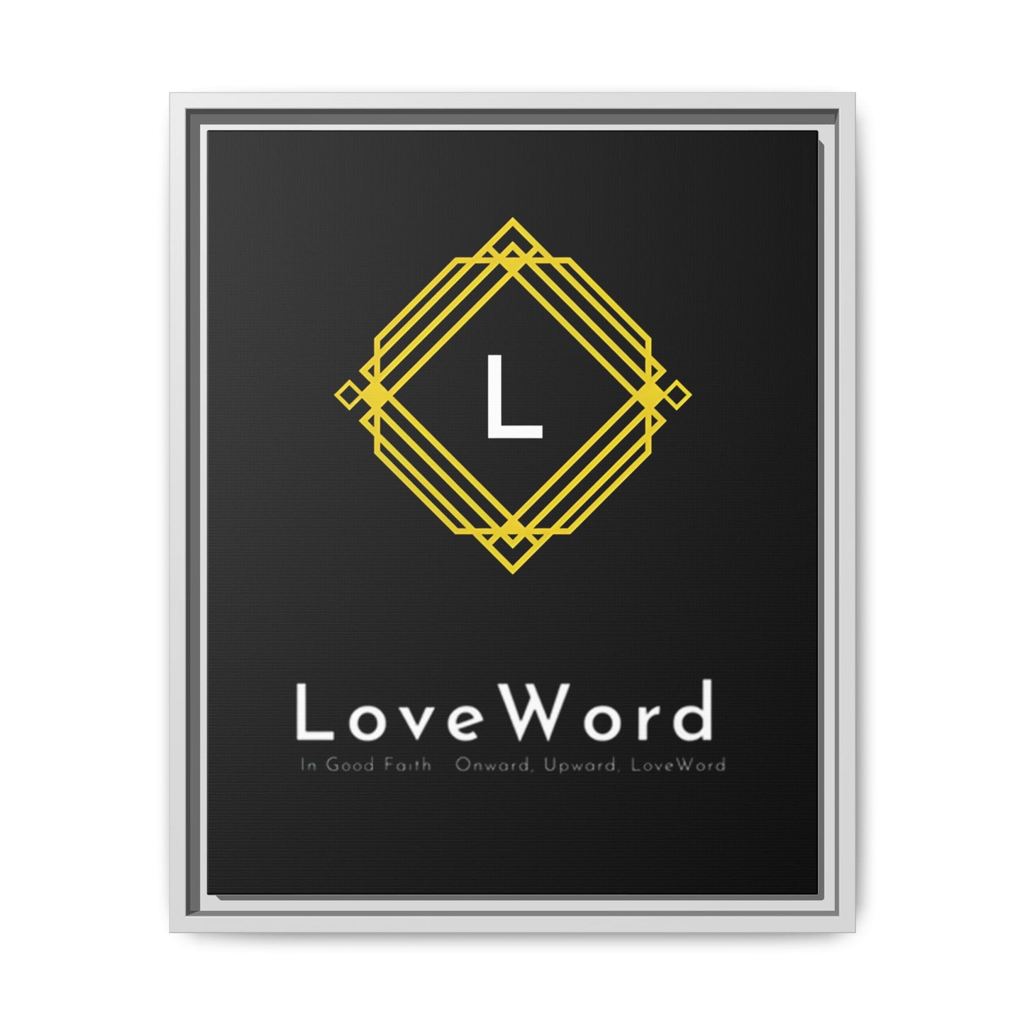 Framed Matte Canvas Art – LoveWord Gold Emblem on Black