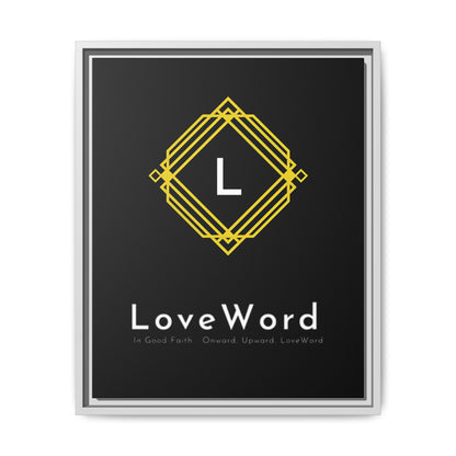 Framed Matte Canvas Art – LoveWord Gold Emblem on Black