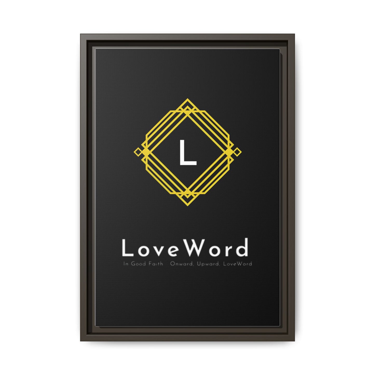 Framed Matte Canvas Art – LoveWord Gold Emblem on Black