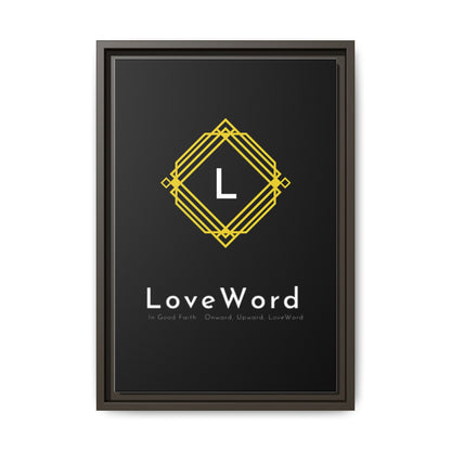 Framed Matte Canvas Art – LoveWord Gold Emblem on Black