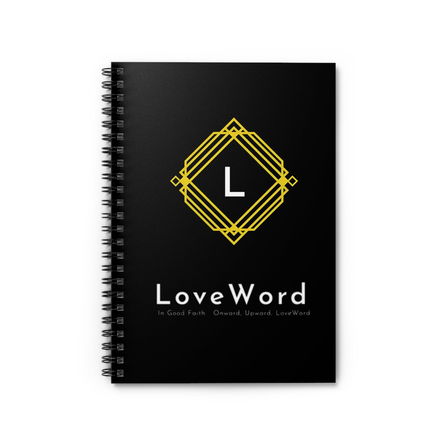 LoveWord Black Spiral Notebook — Gold Geometric Logo Ruled Journal