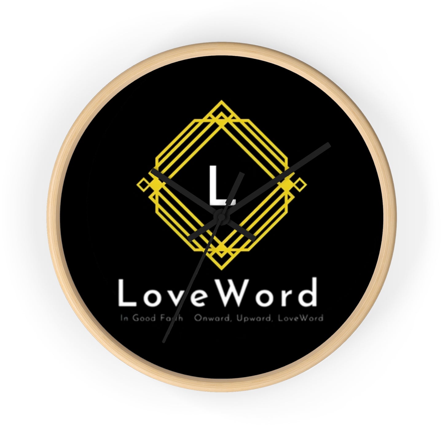 LoveWord Logo Wall Clock — Modern Black & Gold Decorative Clock