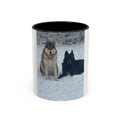Wolf Pair Accent Coffee Mug  Photo Mug with Huskies in Snow (11/15 oz)